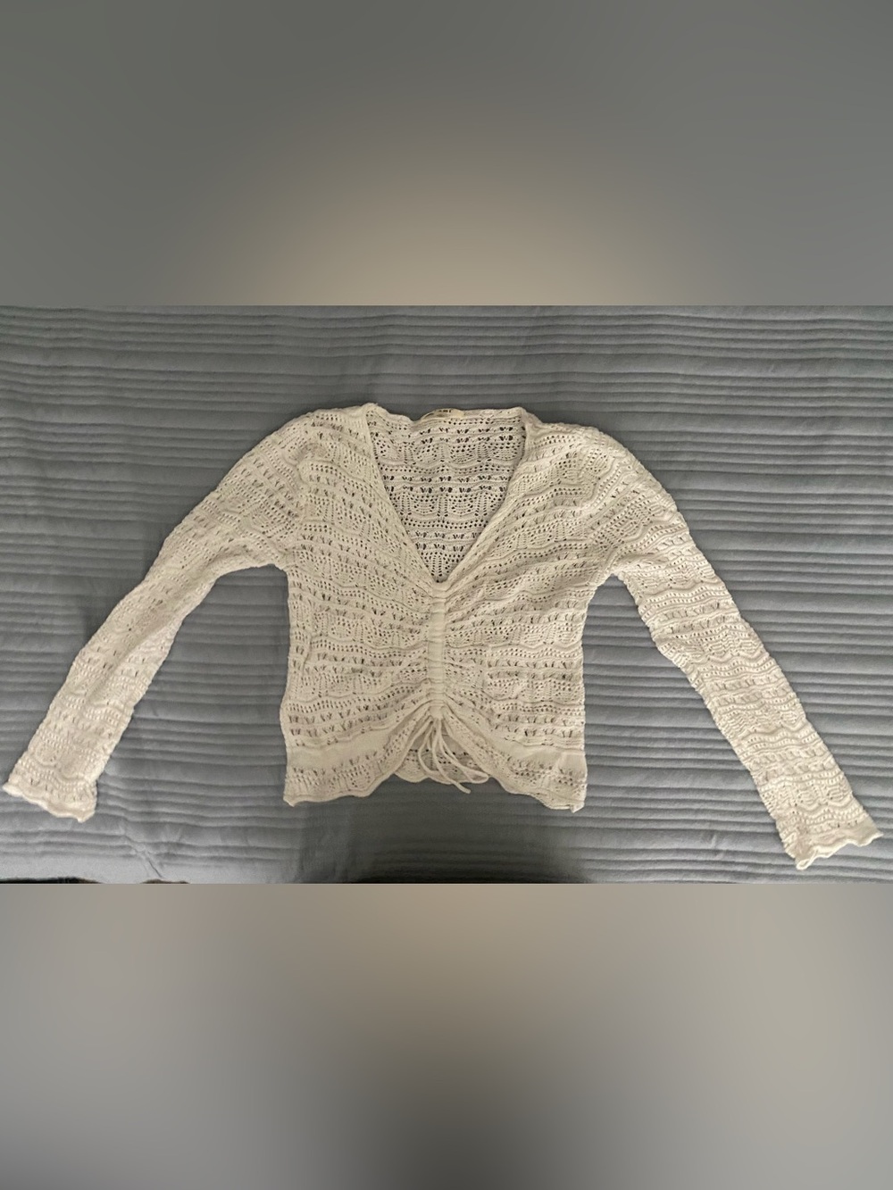 miami White Crochet Ruched Tie-Front Top